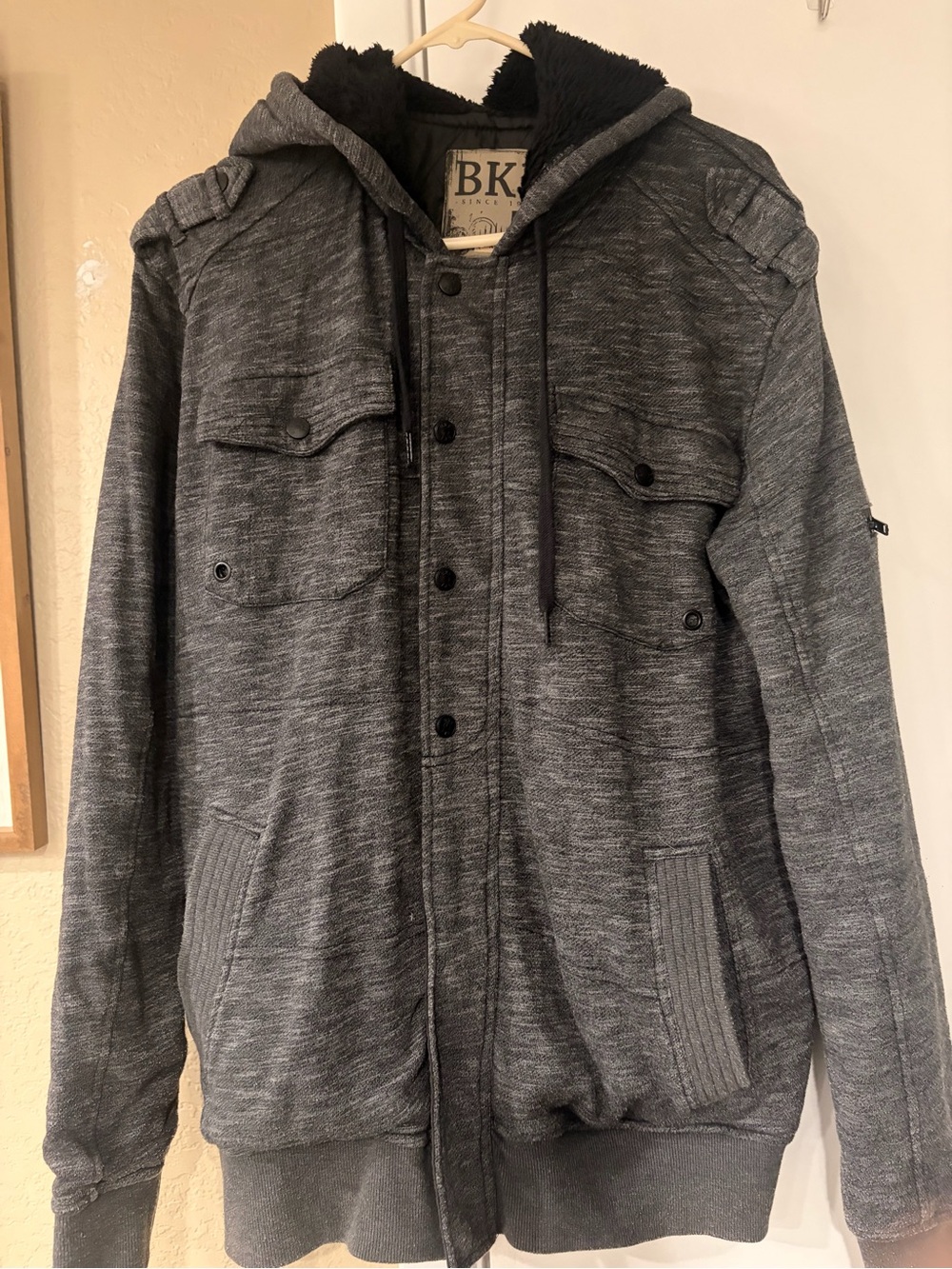 BKE Men’s Charcoal Zip-Up Hooded Sweater Jacket